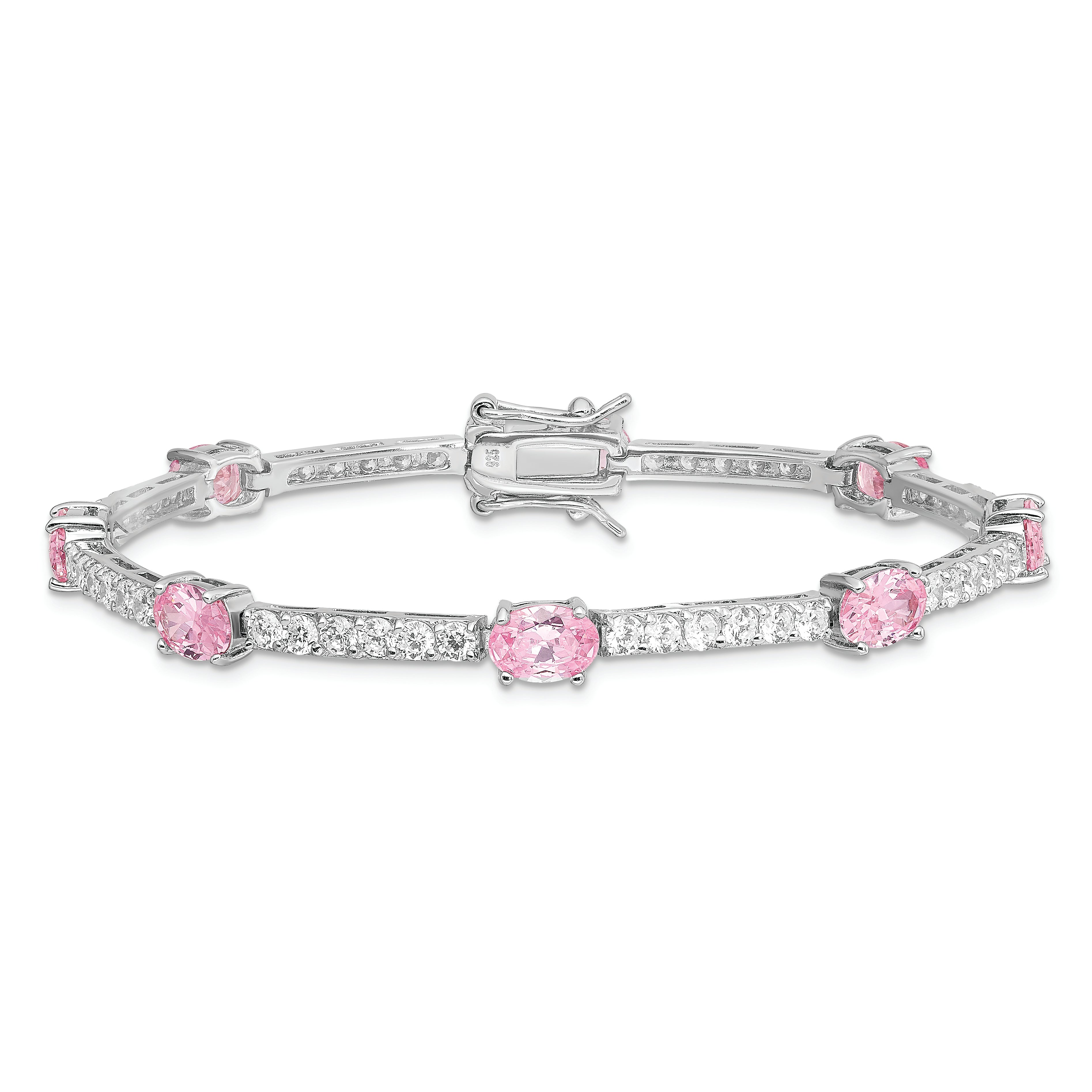 Sterling Silver Rhodium-plated 7inch Pink and Clear CZ Bracelet