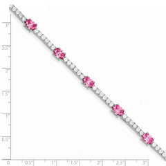 Sterling Silver Rhodium-plated 7inch Pink and Clear CZ Bracelet