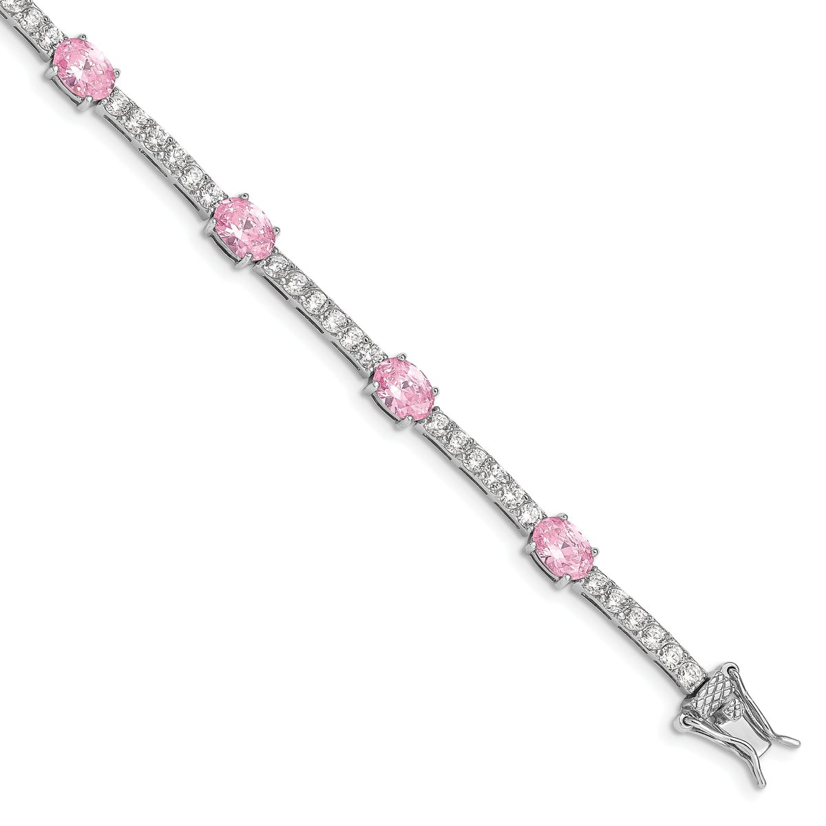 Sterling Silver Rhodium-plated 7inch Pink and Clear CZ Bracelet