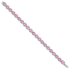 Sterling Silver Rhodium Plated Pink CZ 7 inch Tennis Bracelet