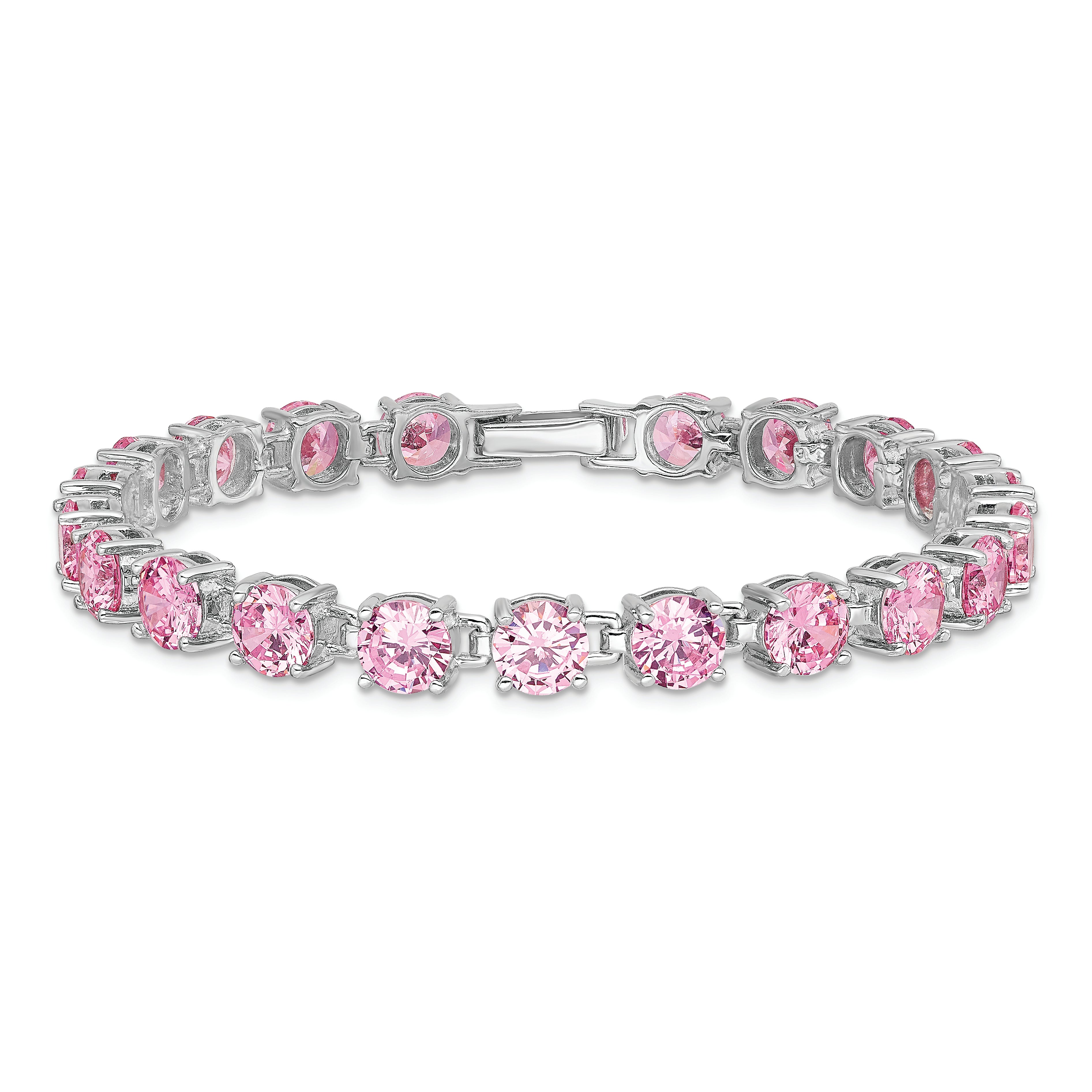 Sterling Silver Rhodium Plated Pink CZ 7 inch Tennis Bracelet