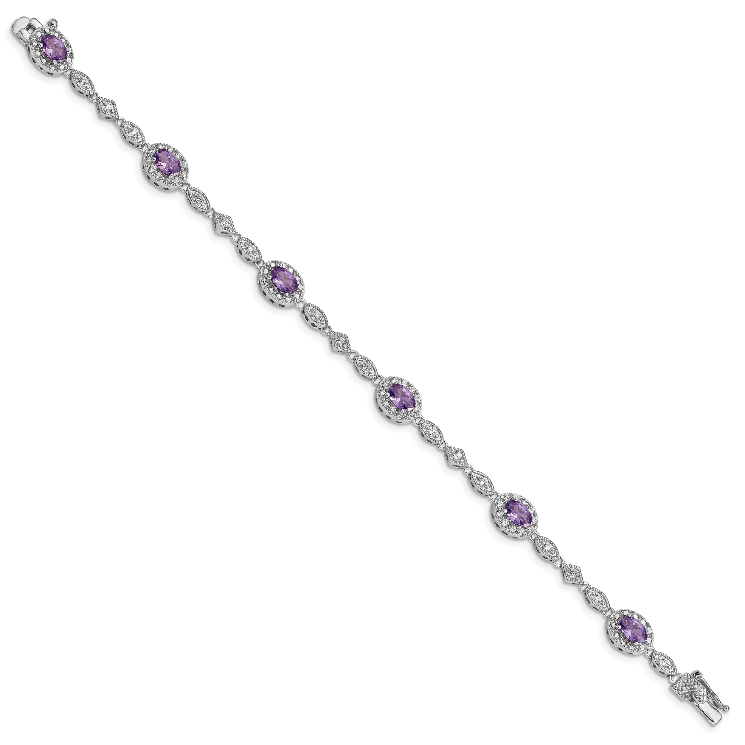 Sterling Silver Rhodium-plated Purple and Clear CZ Bracelet