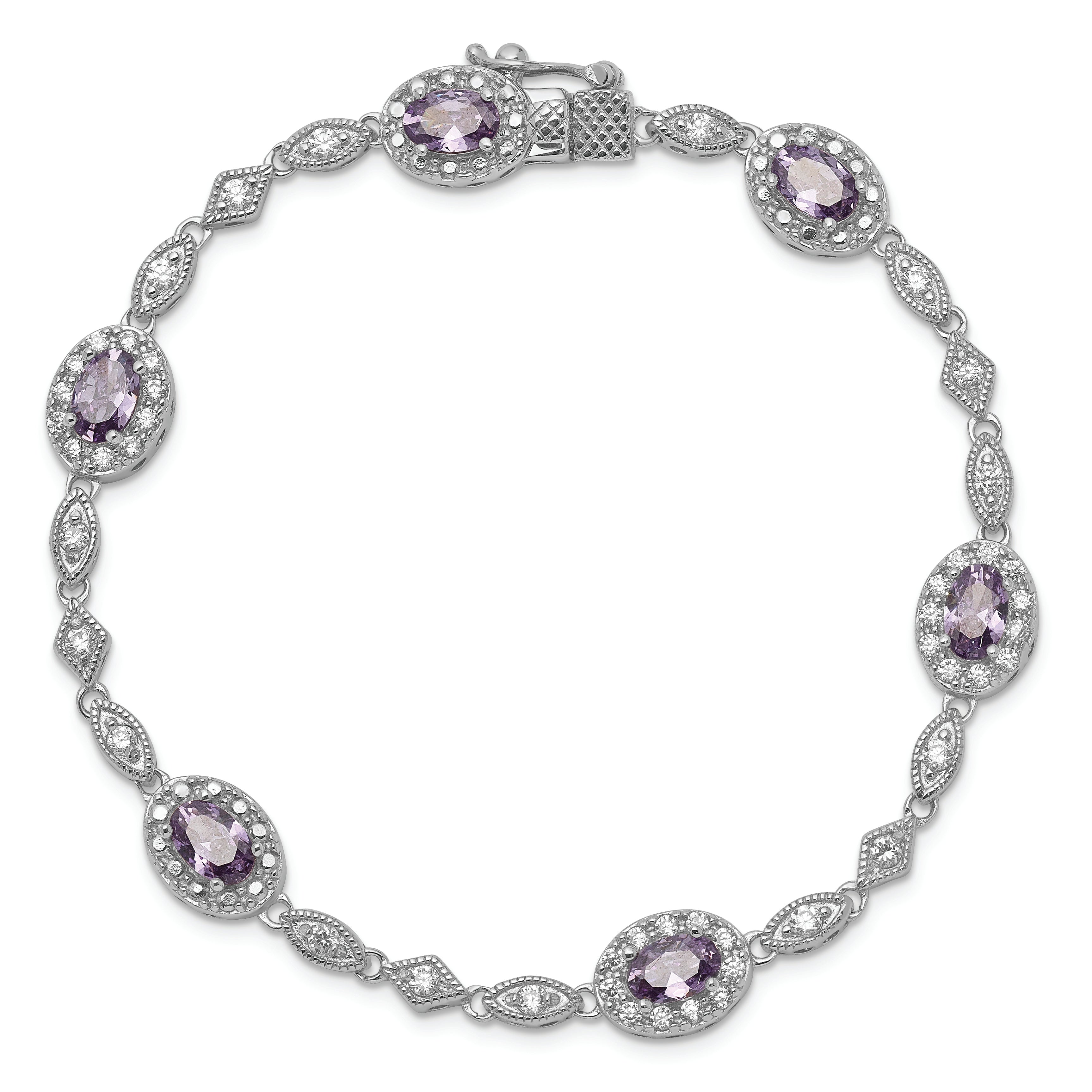 Sterling Silver Rhodium-plated Purple and Clear CZ Bracelet