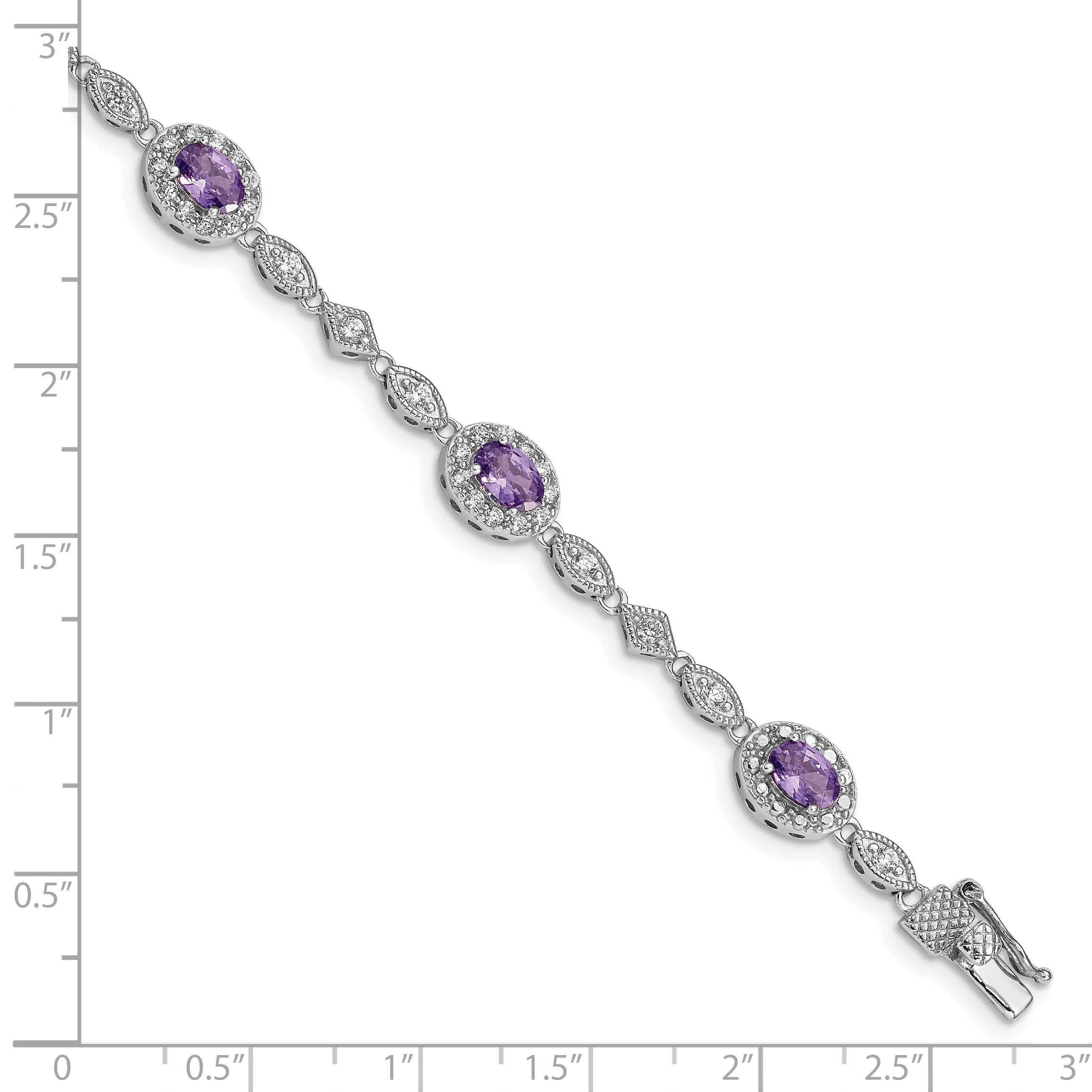 Sterling Silver Rhodium-plated Purple and Clear CZ Bracelet