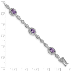 Sterling Silver Rhodium-plated Purple and Clear CZ Bracelet