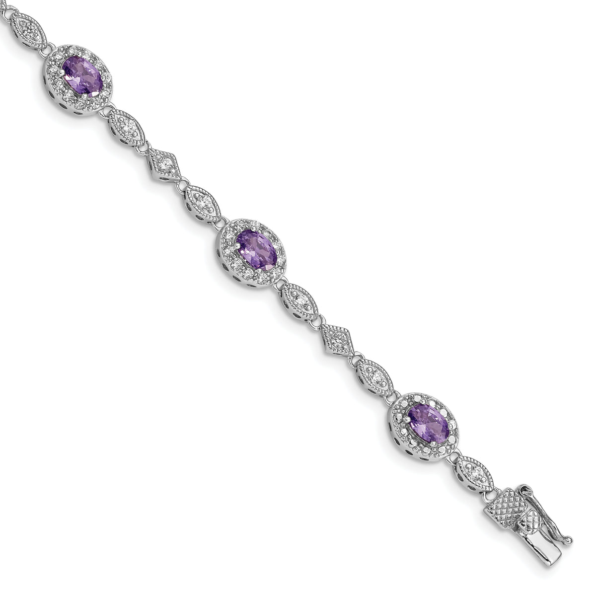 Sterling Silver Rhodium-plated Purple and Clear CZ Bracelet