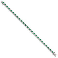 Sterling Silver Rhodium-plated Green Glass and CZ  7 inch Bracelet