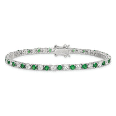 Sterling Silver Rhodium-plated Green Glass and CZ  7 inch Bracelet