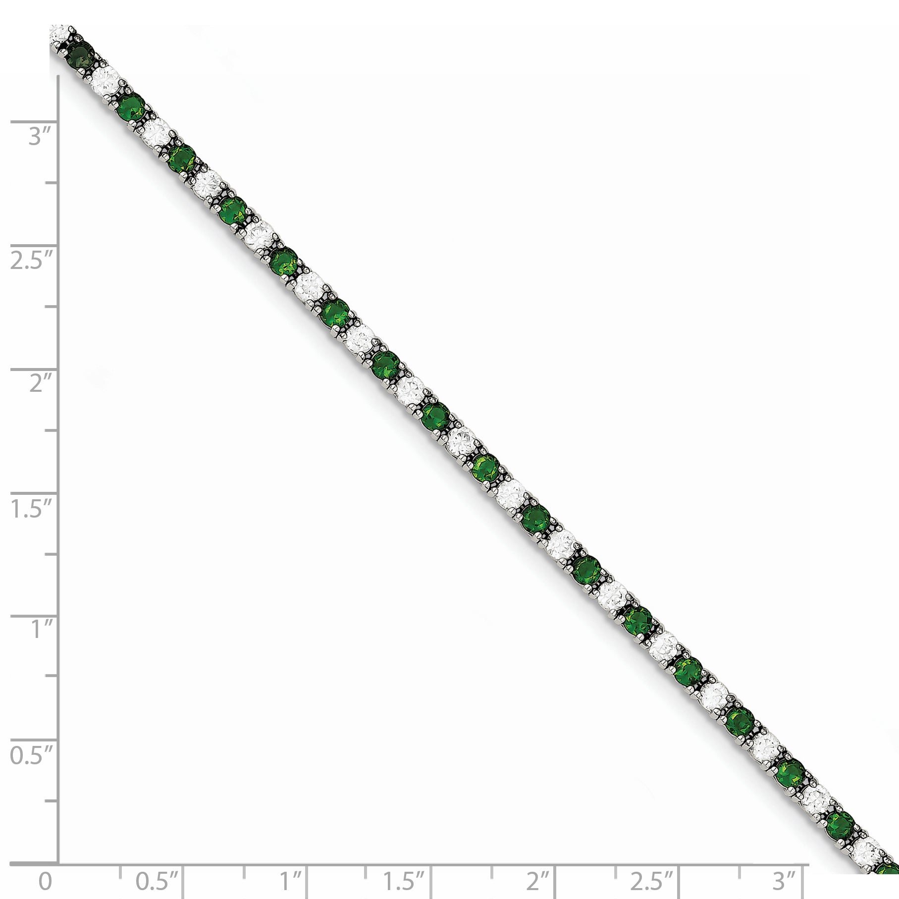 Sterling Silver Rhodium-plated Green Glass and CZ  7 inch Bracelet