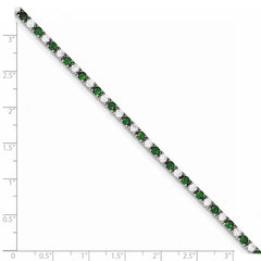 Sterling Silver Rhodium-plated Green Glass and CZ  7 inch Bracelet