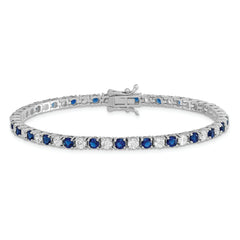 Sterling Silver Rhodium-plated Blue Glass and CZ 7 inch Bracelet