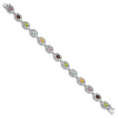 Sterling Silver Rhodium Plated 6.5inch Multi-gemstone Bracelet