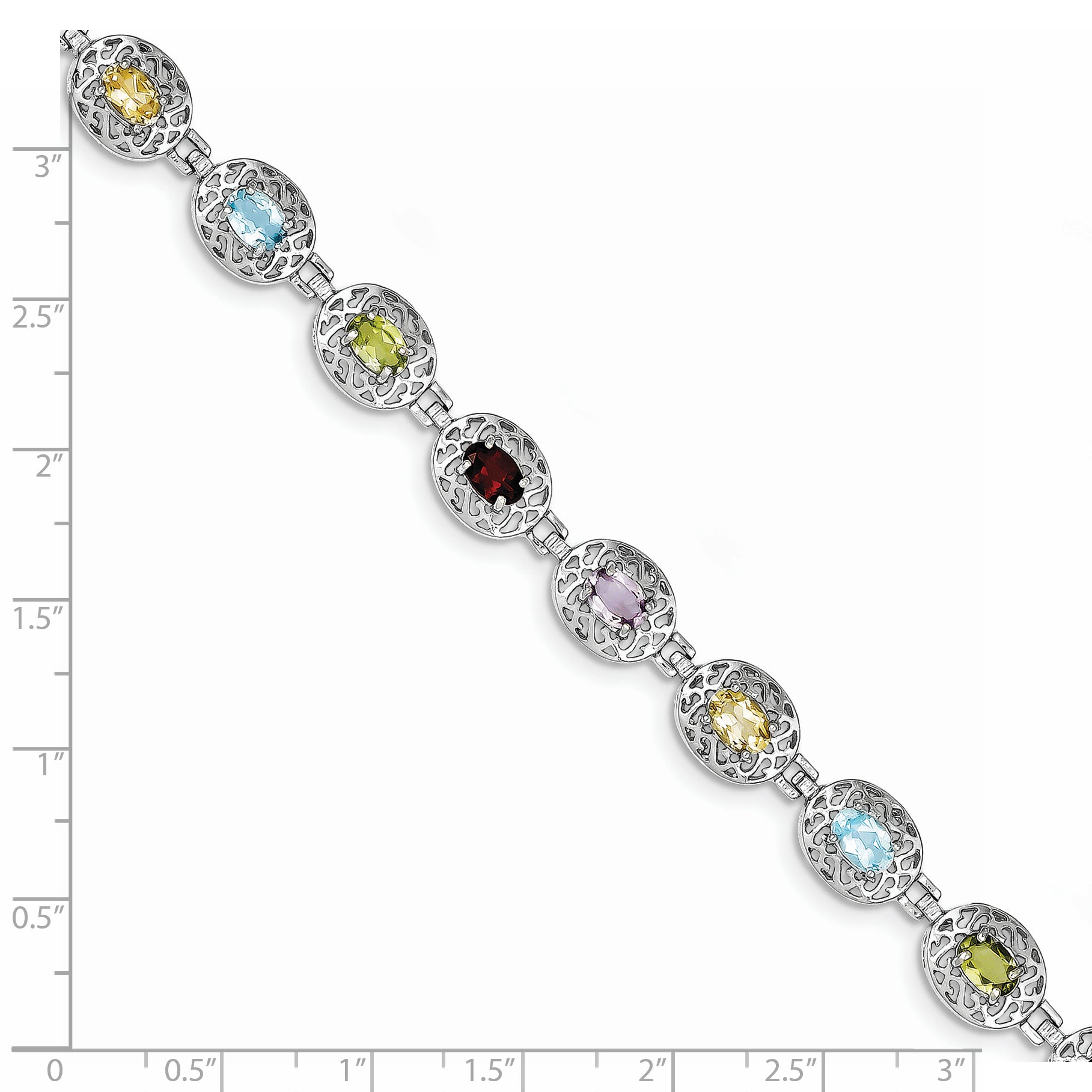 Sterling Silver Rhodium Plated 6.5inch Multi-gemstone Bracelet