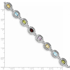 Sterling Silver Rhodium Plated 6.5inch Multi-gemstone Bracelet