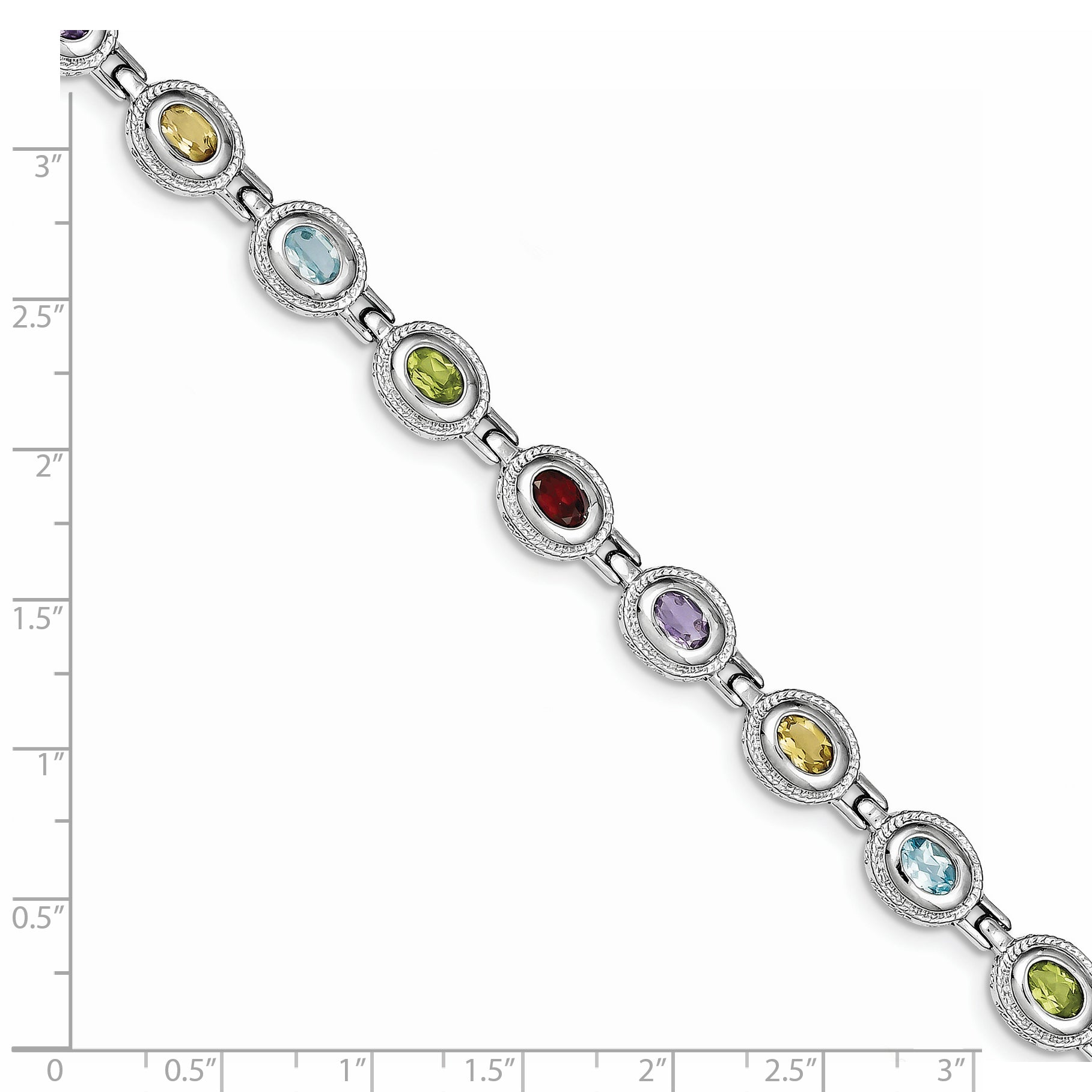 Sterling Silver Rhod-pltd 7inch Rainbow Multi-gemstone Bracelet