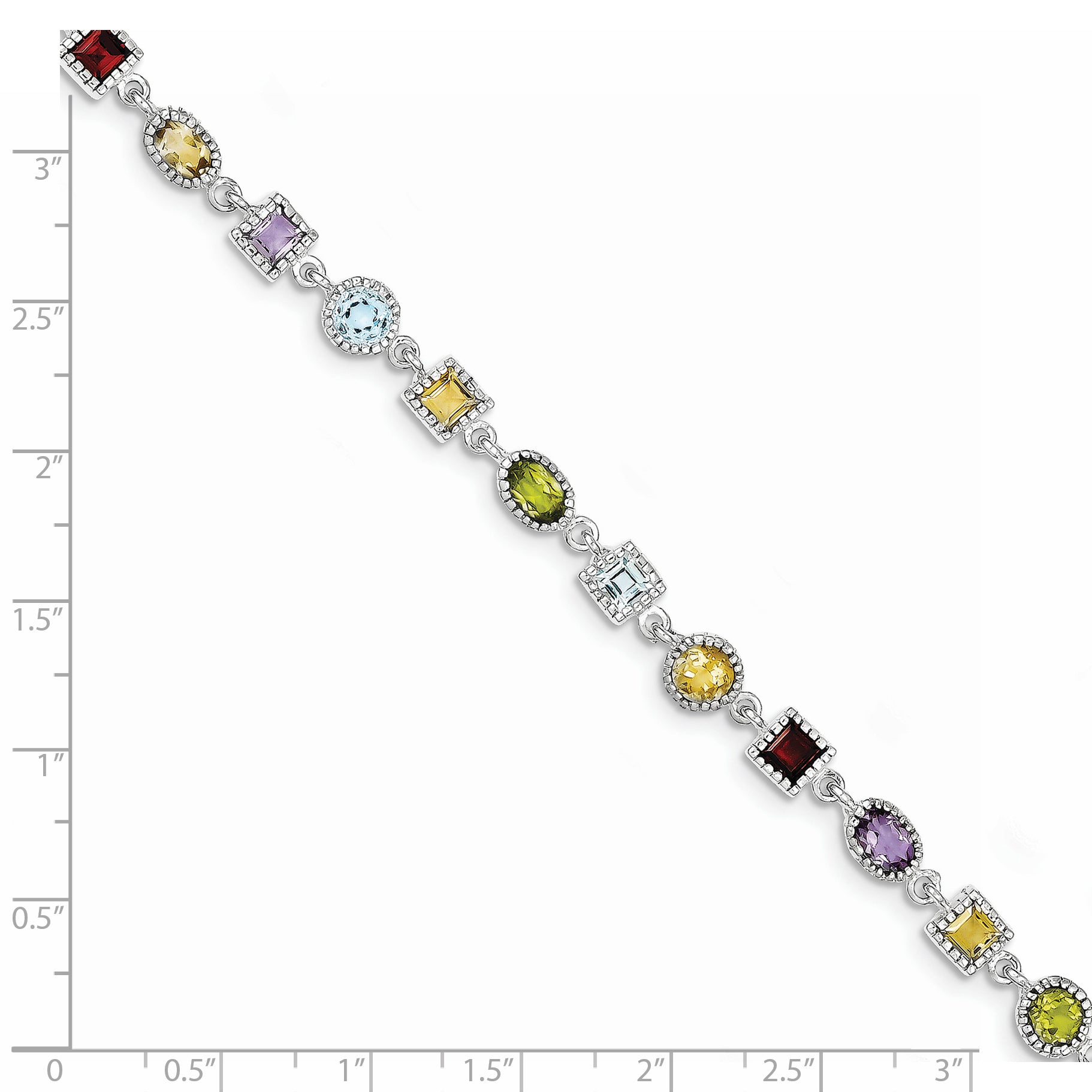 Sterling Silver 7inch Rhod Plated Rainbow Multi-gemstone Bracelet