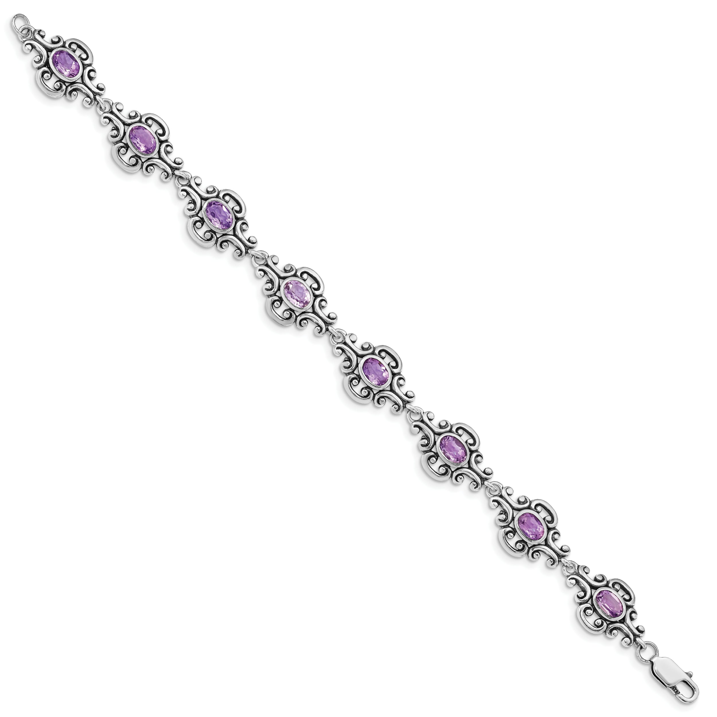 Sterling Silver Rhodium-plated Amethyst Bracelet