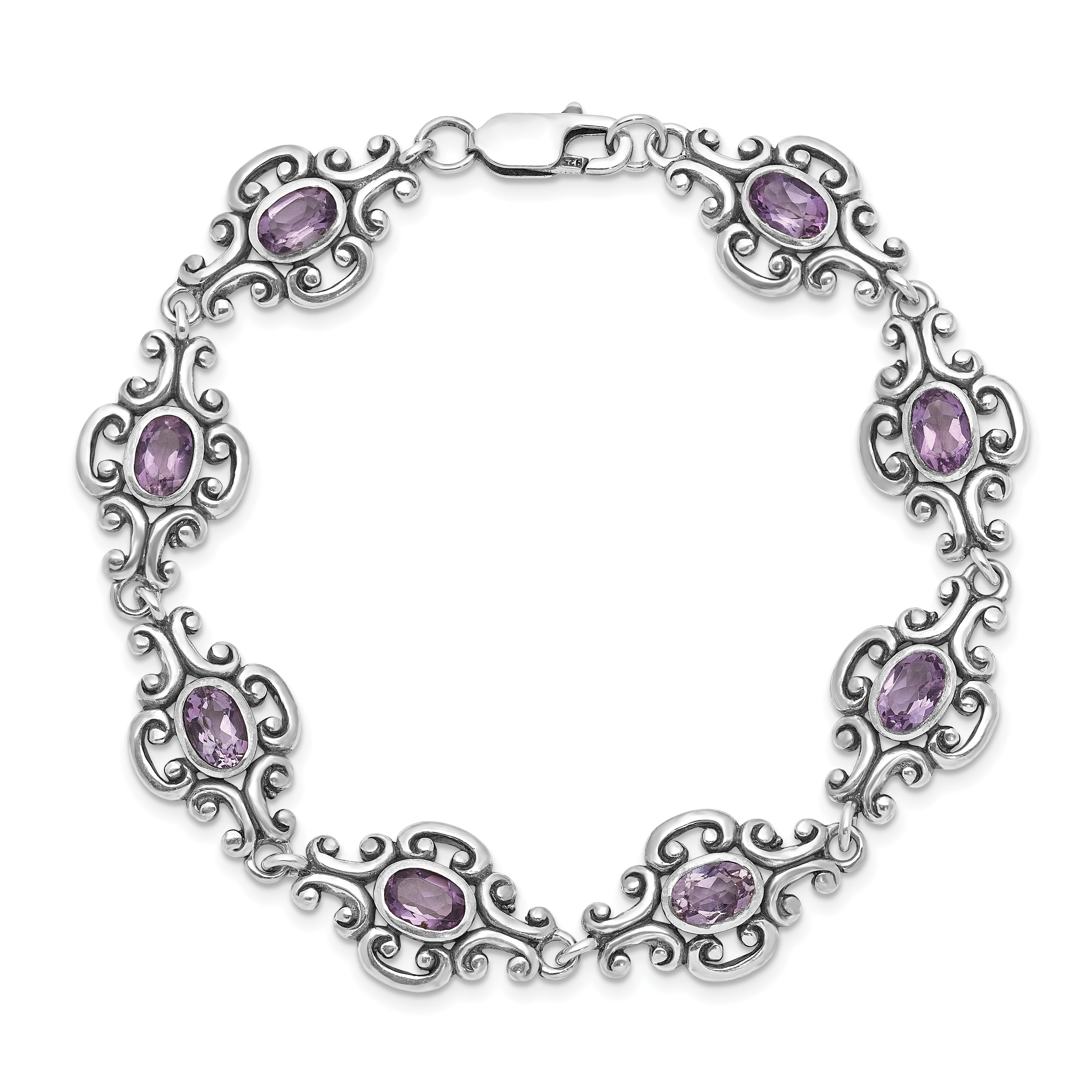 Sterling Silver Rhodium-plated Amethyst Bracelet