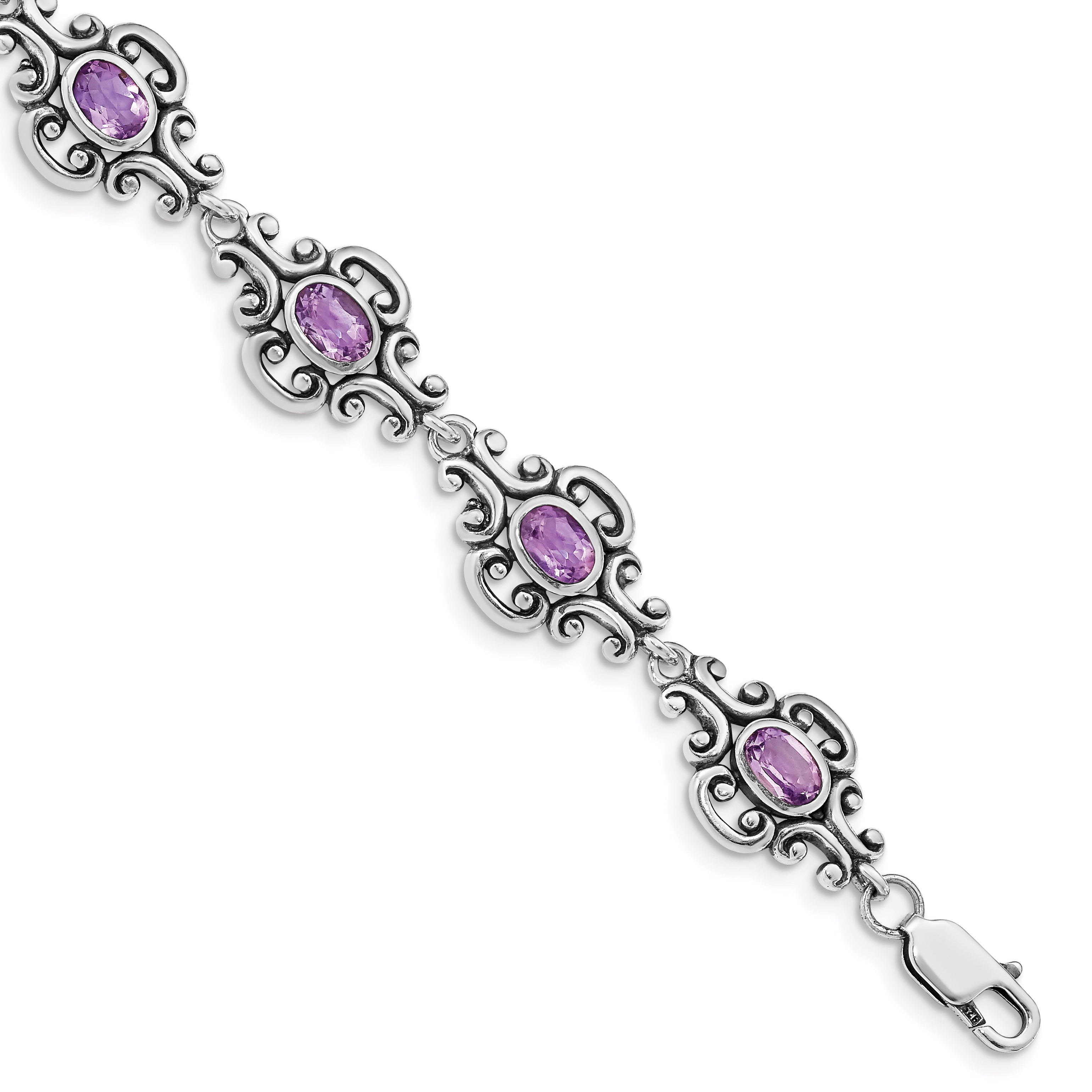 Sterling Silver Rhodium-plated Amethyst Bracelet