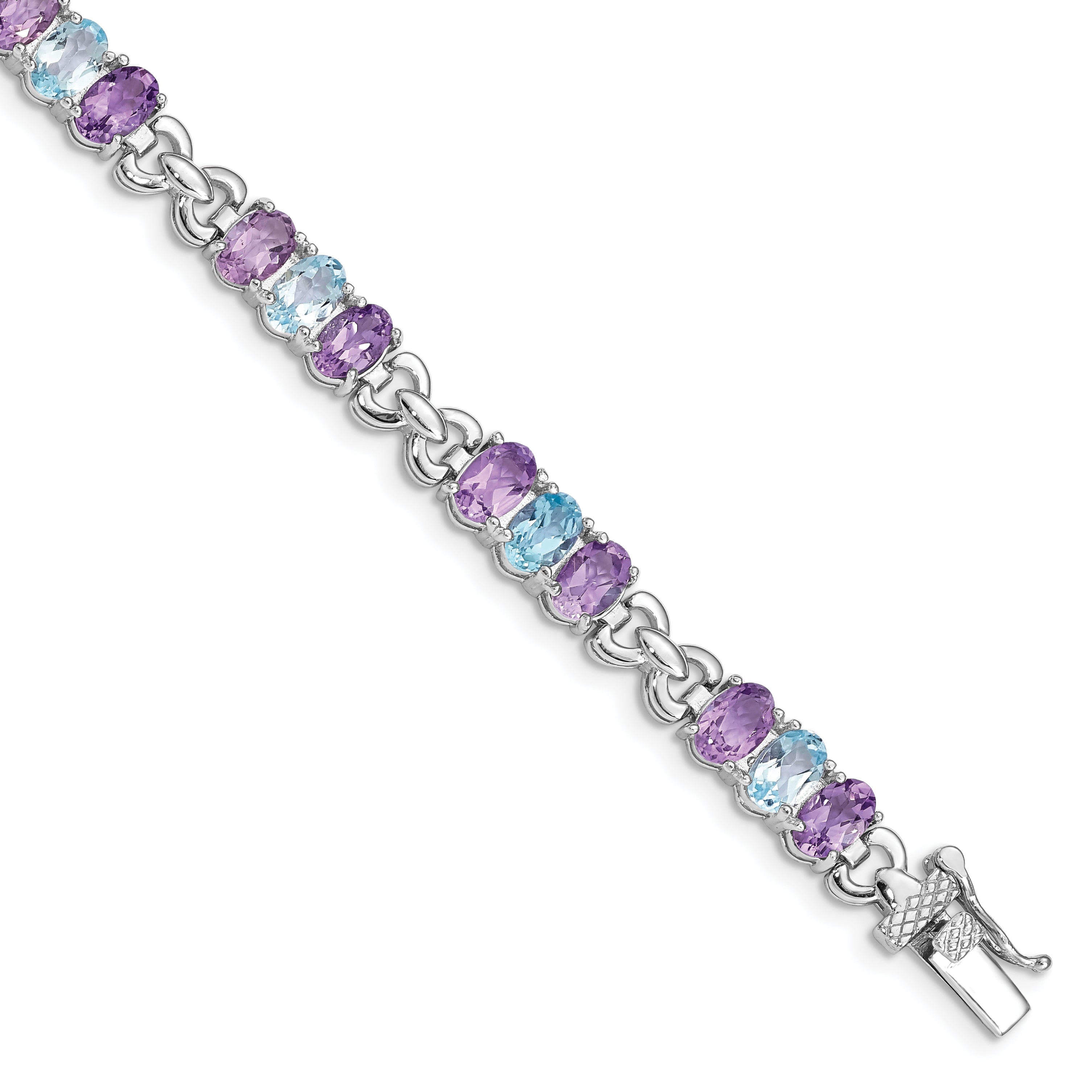 Sterling Silver Rhodium-plated Amethyst and Blue Topaz Bracelet