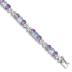 Sterling Silver Rhodium-plated Amethyst and Blue Topaz Bracelet