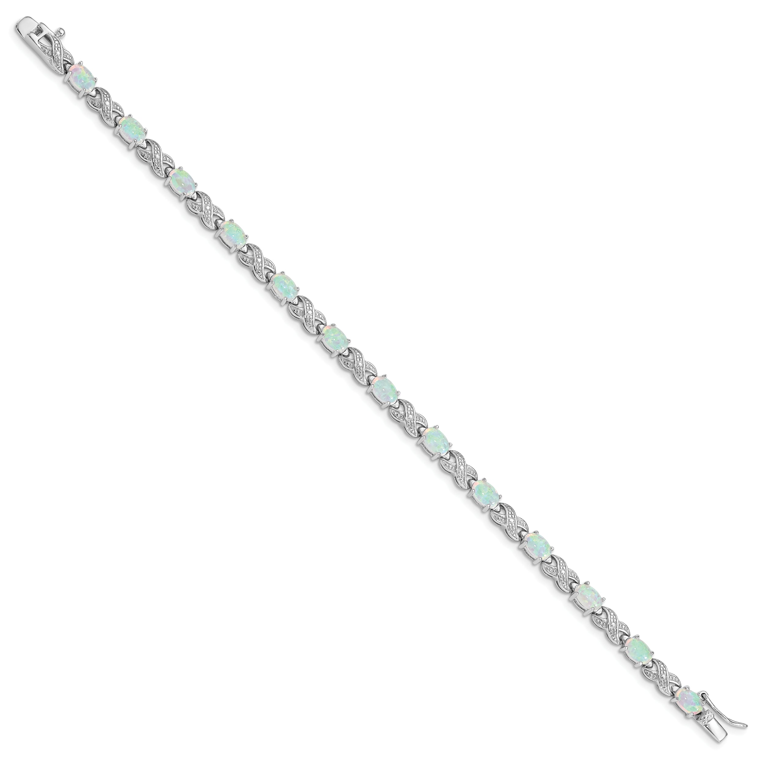 Sterling Silver Rhodium Plated 7.5inch Created Opal XO Bracelet