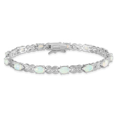 Sterling Silver Rhodium Plated 7.5inch Created Opal XO Bracelet