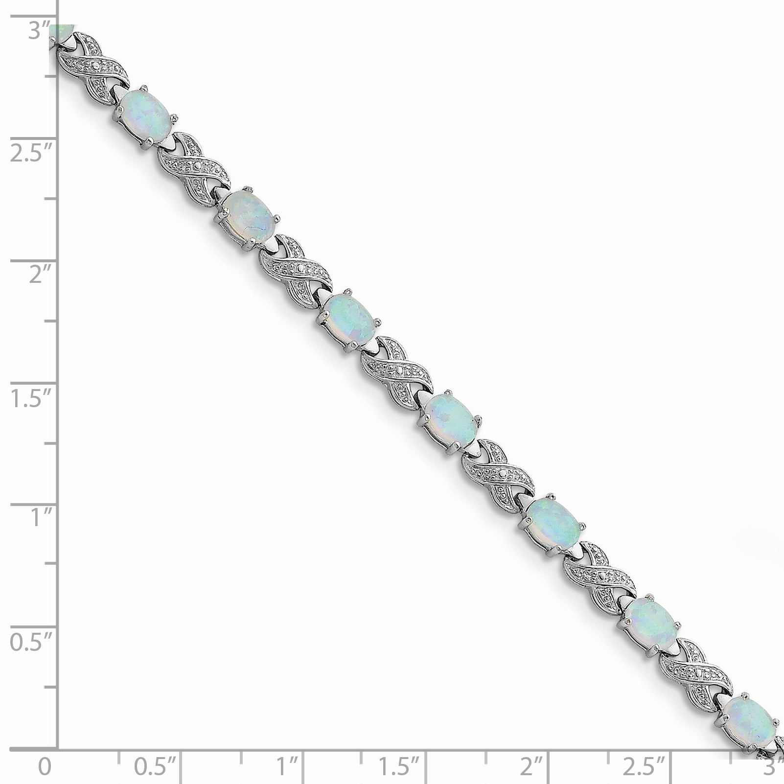 Sterling Silver Rhodium Plated 7.5inch Created Opal XO Bracelet