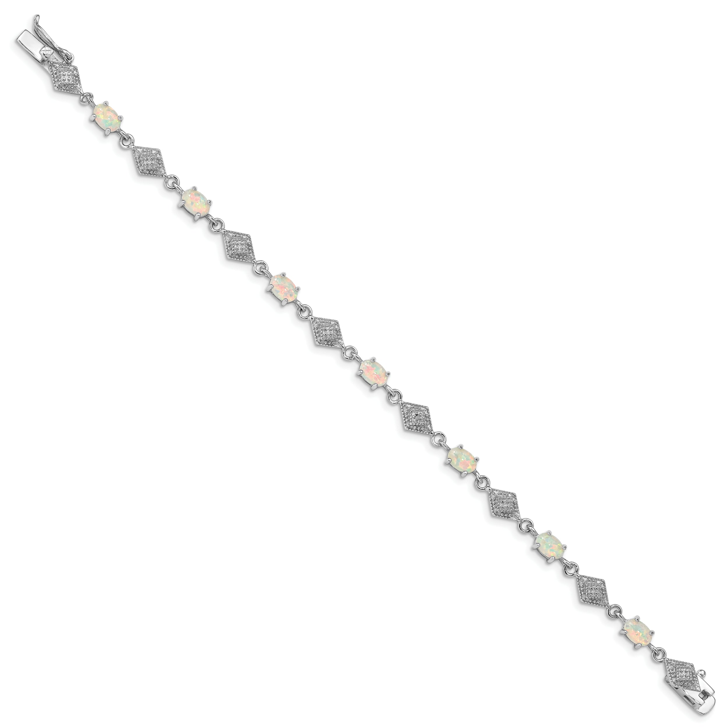 Sterling Silver Rhodium-plated White Created Opal and CZ Bracelet