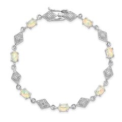 Sterling Silver Rhodium-plated White Created Opal and CZ Bracelet