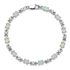 Sterling Silver Rhodium Plated 7inch CZ/Created Opal XO Bracelet