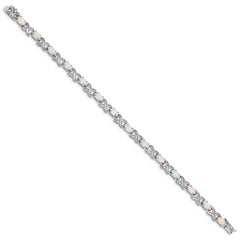 Sterling Silver Rhodium Plated 8.5 inch Created Opal XO Bracelet