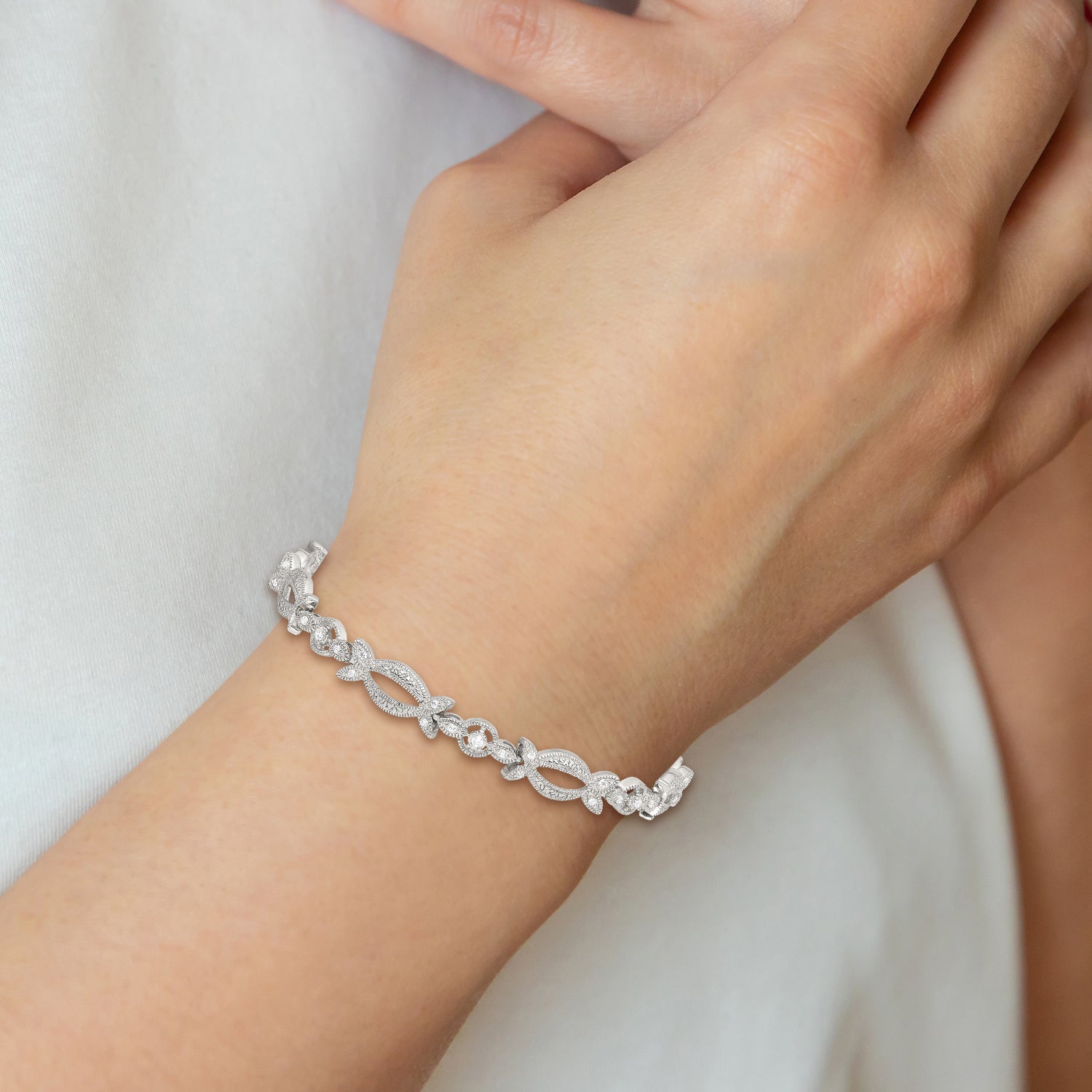 Sterling Silver Rhodium-plated CZ Bracelet