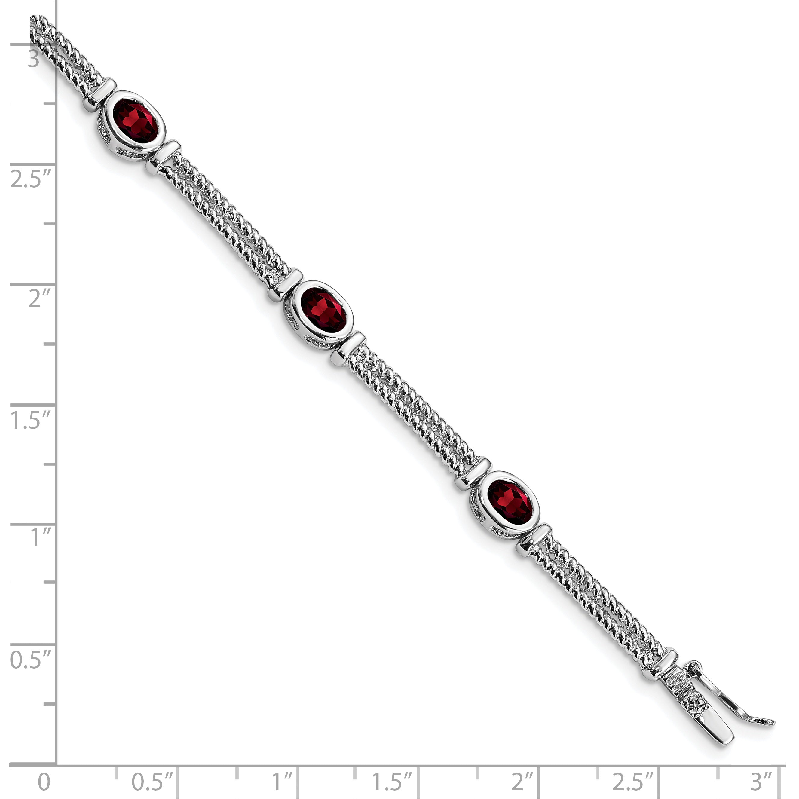 Sterling Silver Rhodium Plated Garnet Bracelet