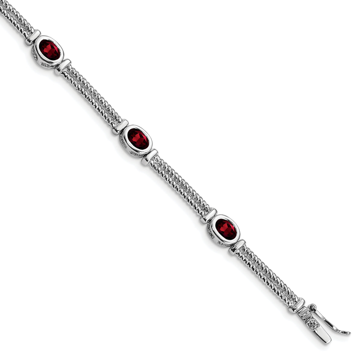 Sterling Silver Rhodium Plated Garnet Bracelet