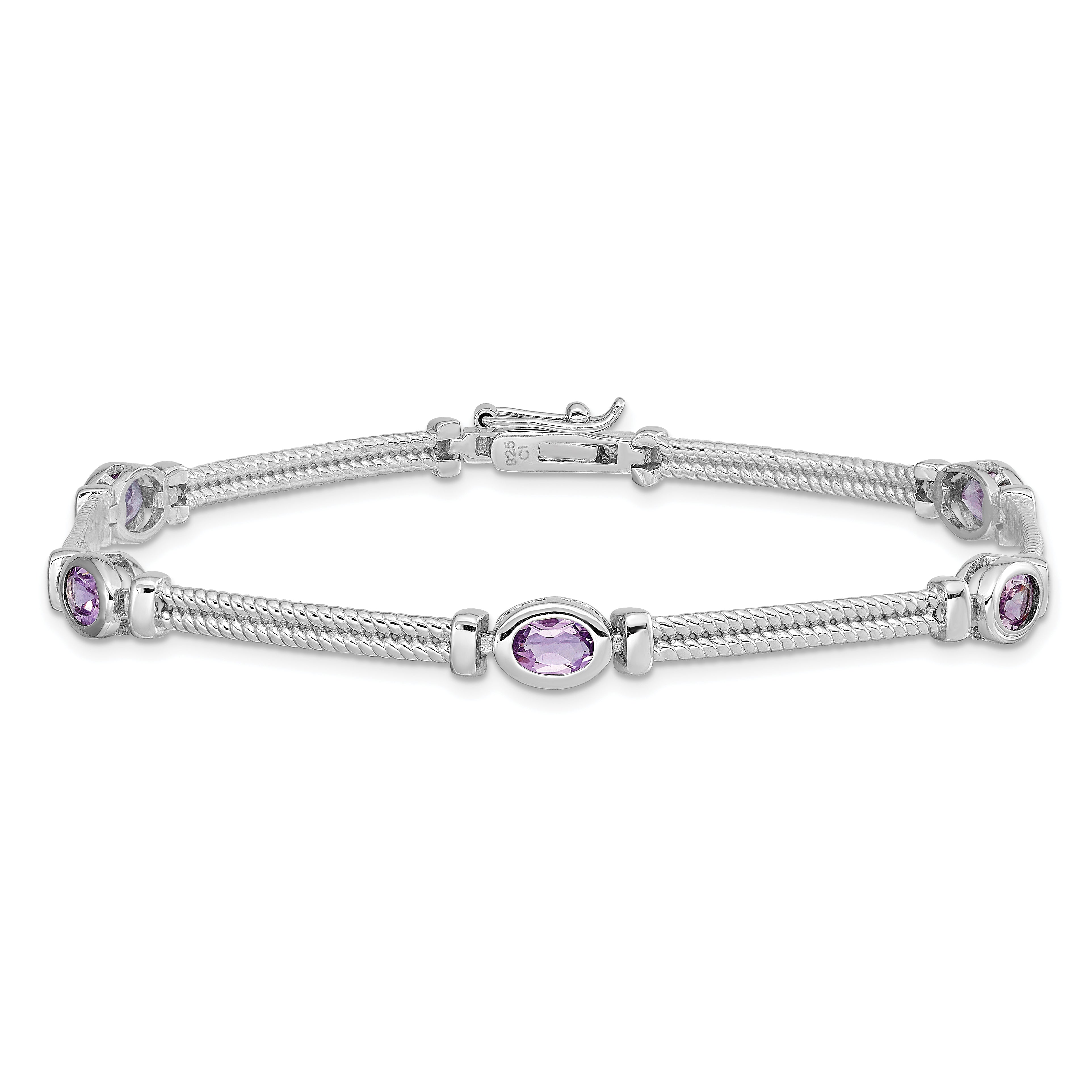 Sterling Silver Rhodium-plated Amethyst Bracelet