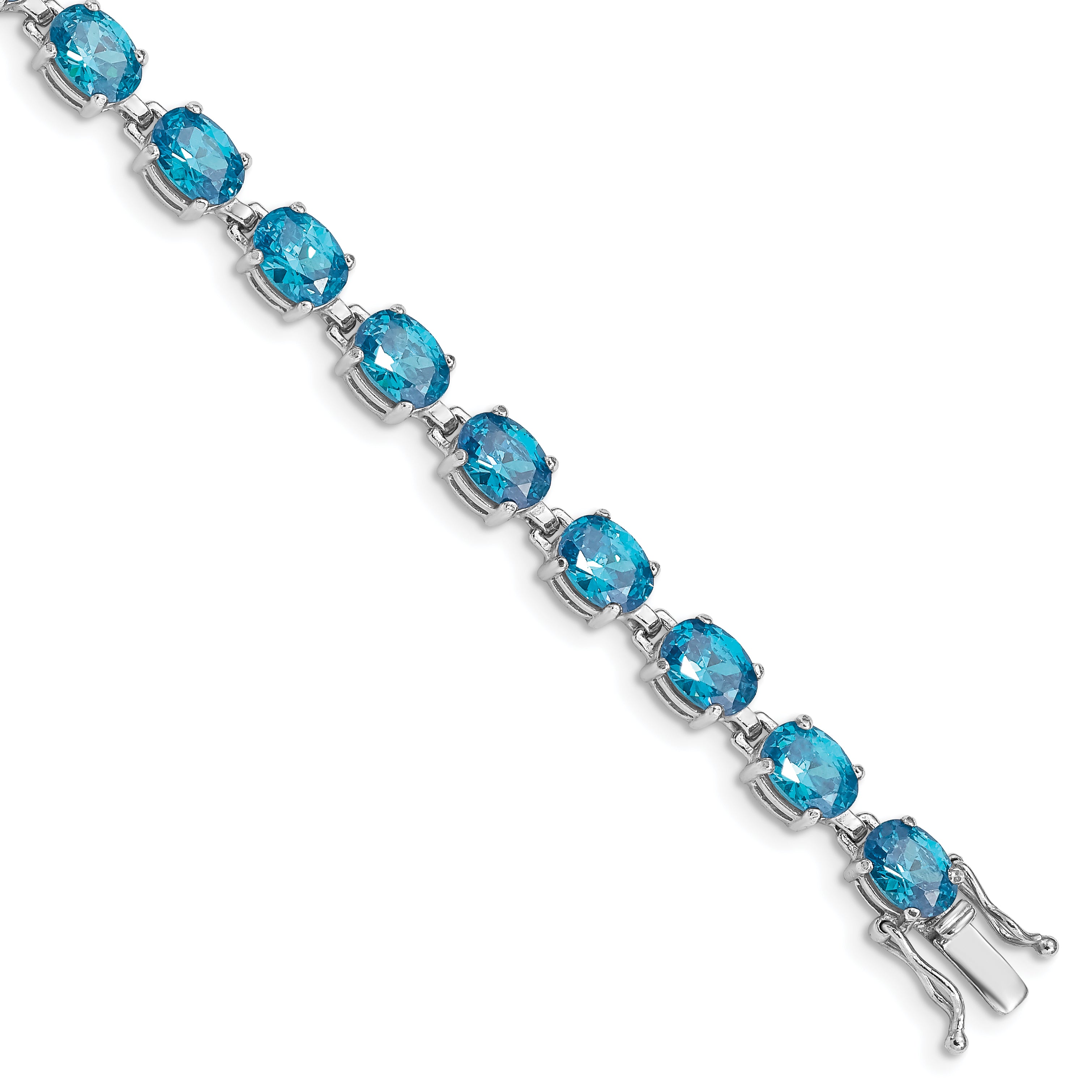 Sterling Silver Rhodium-plated Blue Topaz 6.5in Bracelet