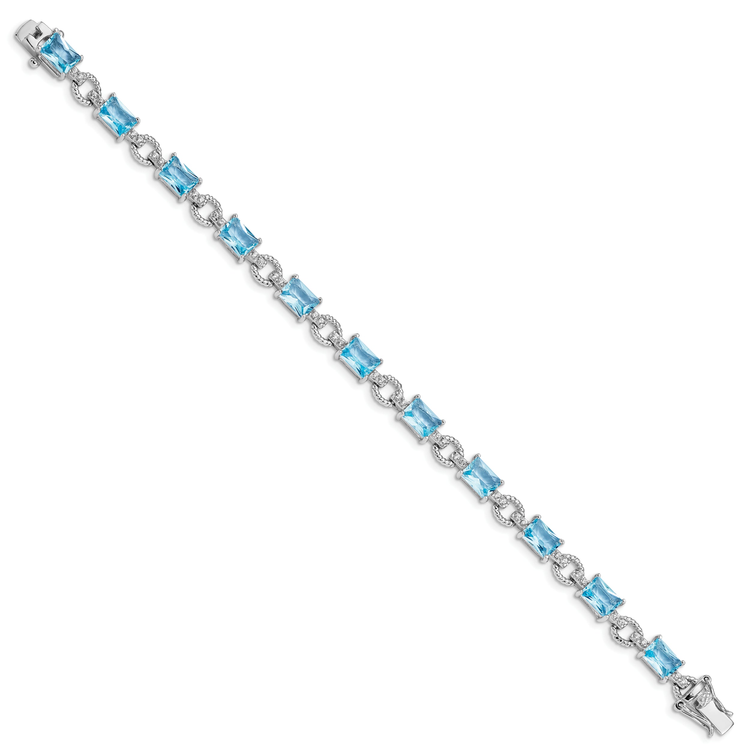 Sterling Silver Rhodium-plated Blue and Clear CZ Bracelet