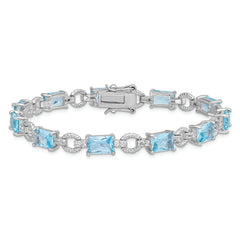 Sterling Silver Rhodium-plated Blue and Clear CZ Bracelet