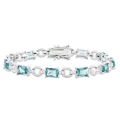 Sterling Silver Rhodium-plated Blue and Clear CZ Bracelet