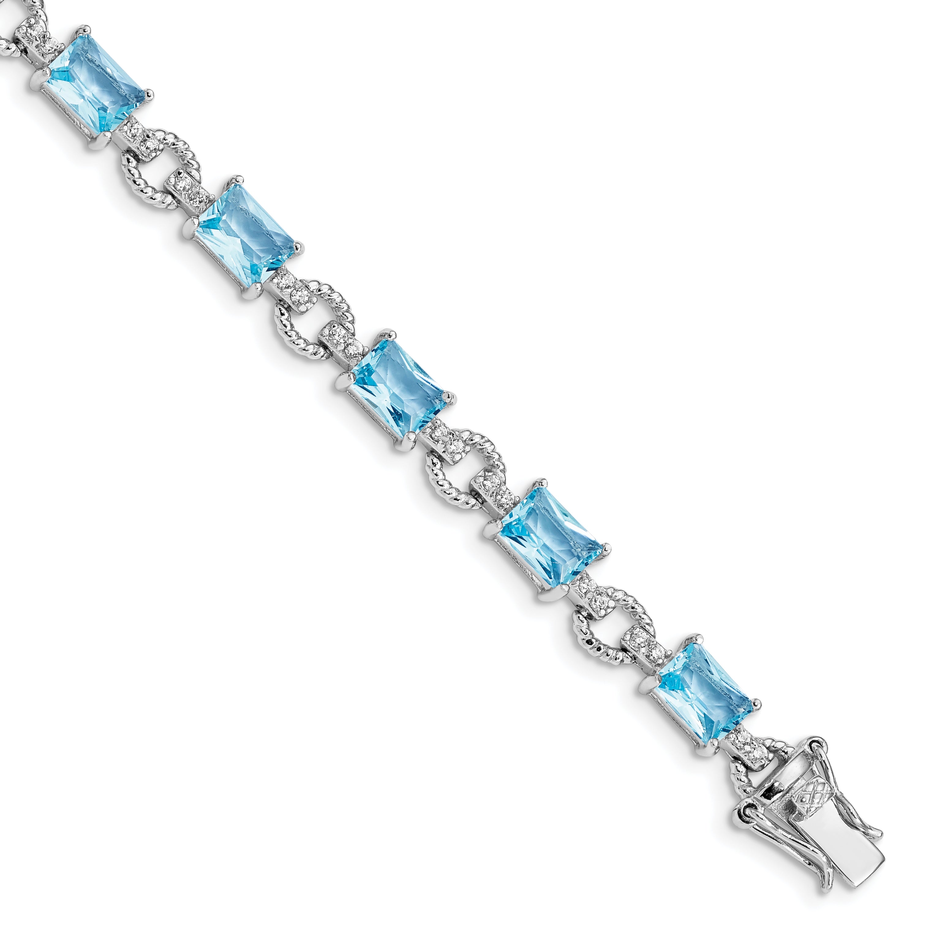 Sterling Silver Rhodium-plated Blue and Clear CZ Bracelet