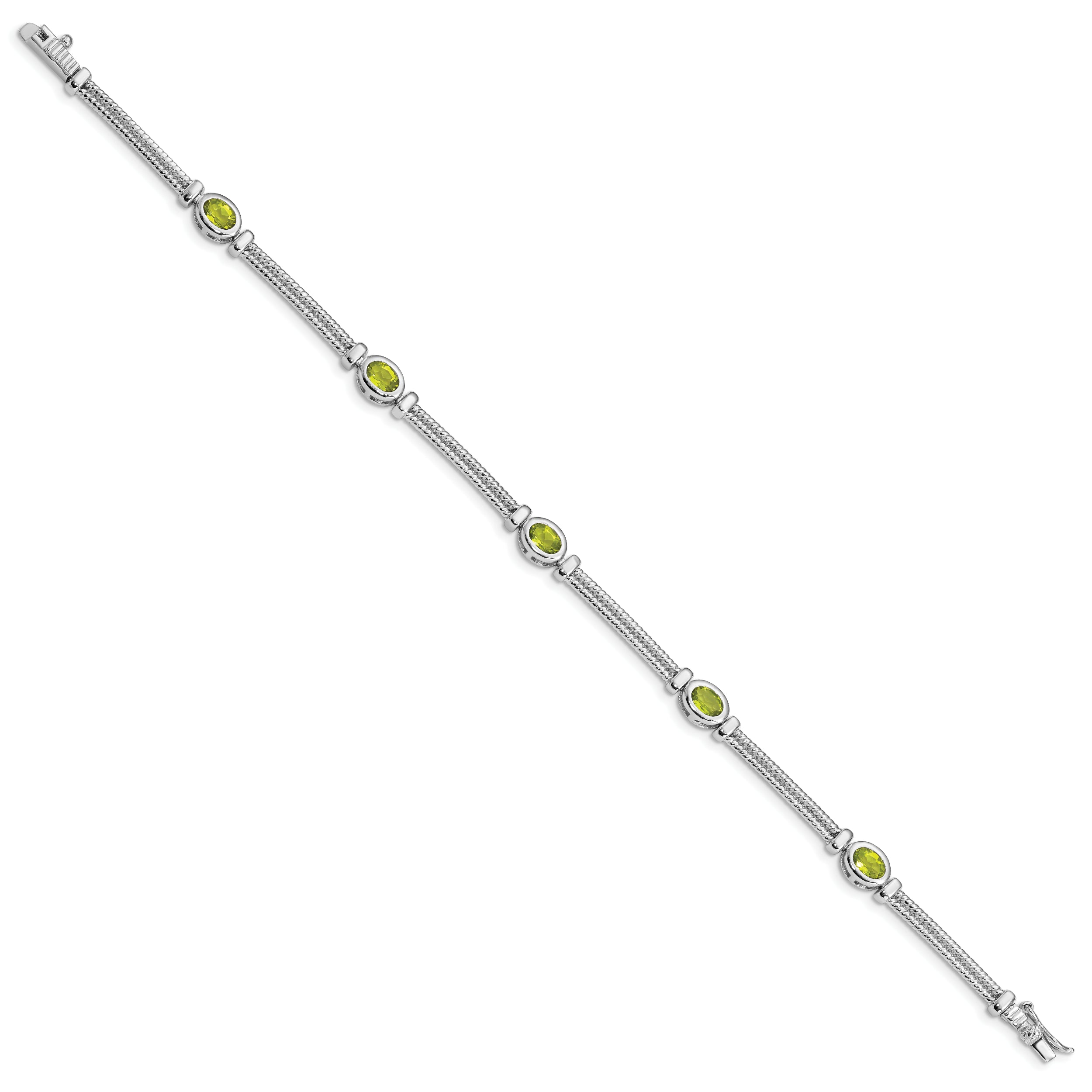 Sterling Silver Rhodium-plated Peridot Bracelet