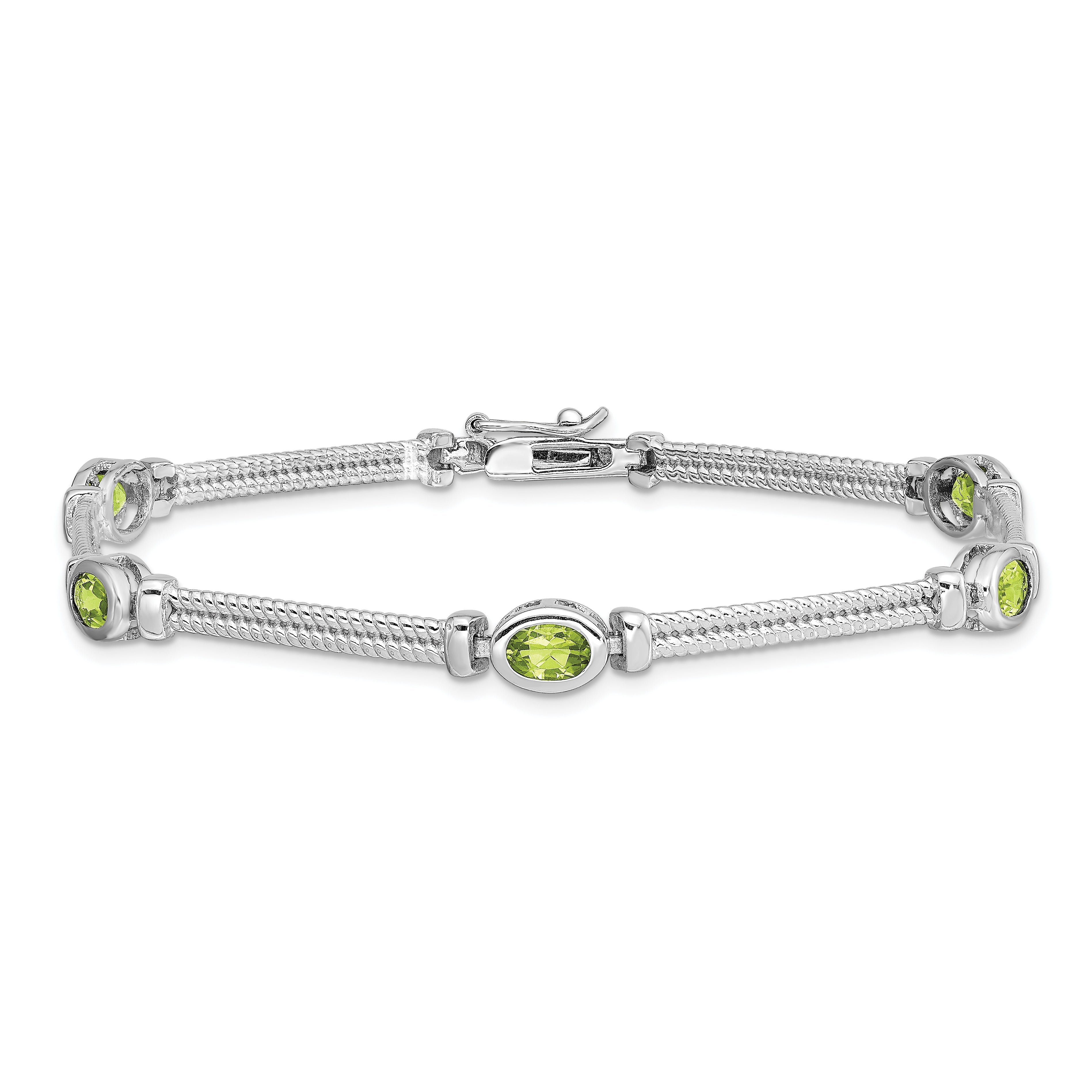 Sterling Silver Rhodium-plated Peridot Bracelet