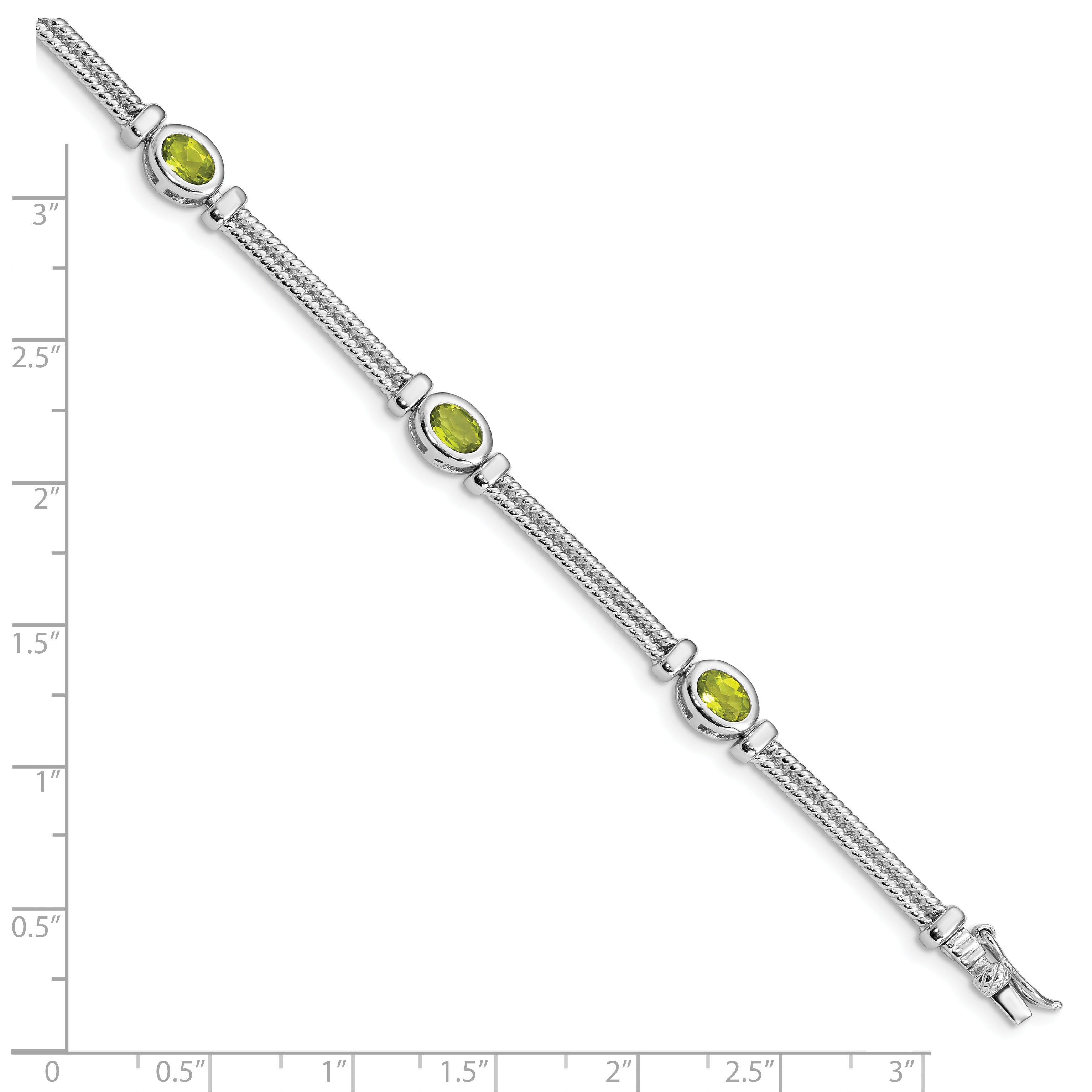 Sterling Silver Rhodium-plated Peridot Bracelet