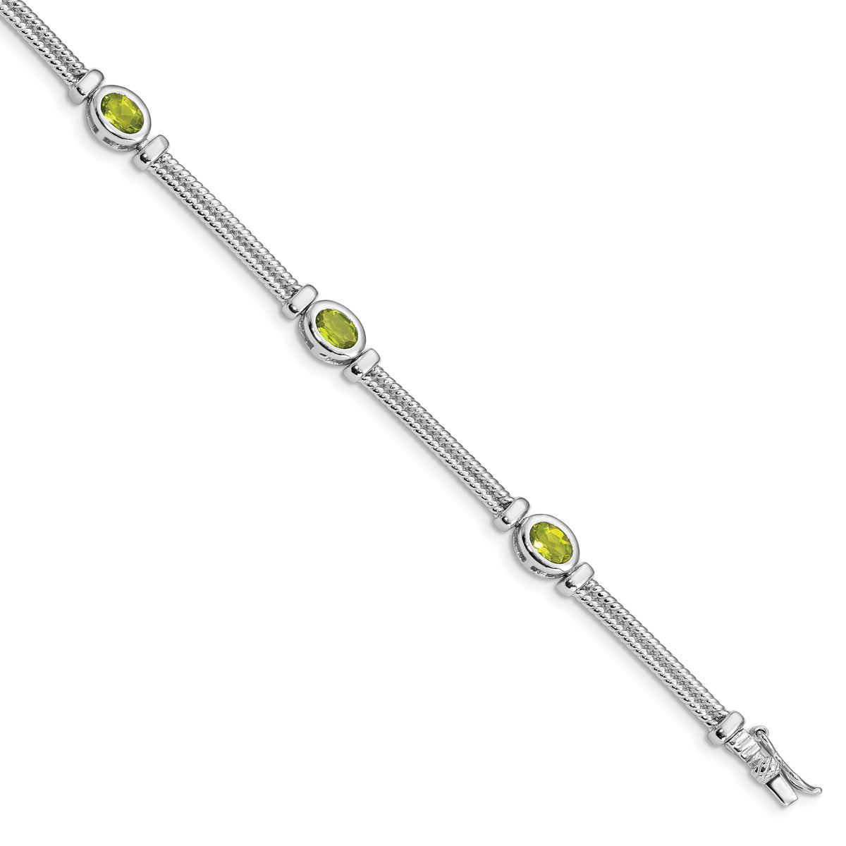 Sterling Silver Rhodium-plated Peridot Bracelet