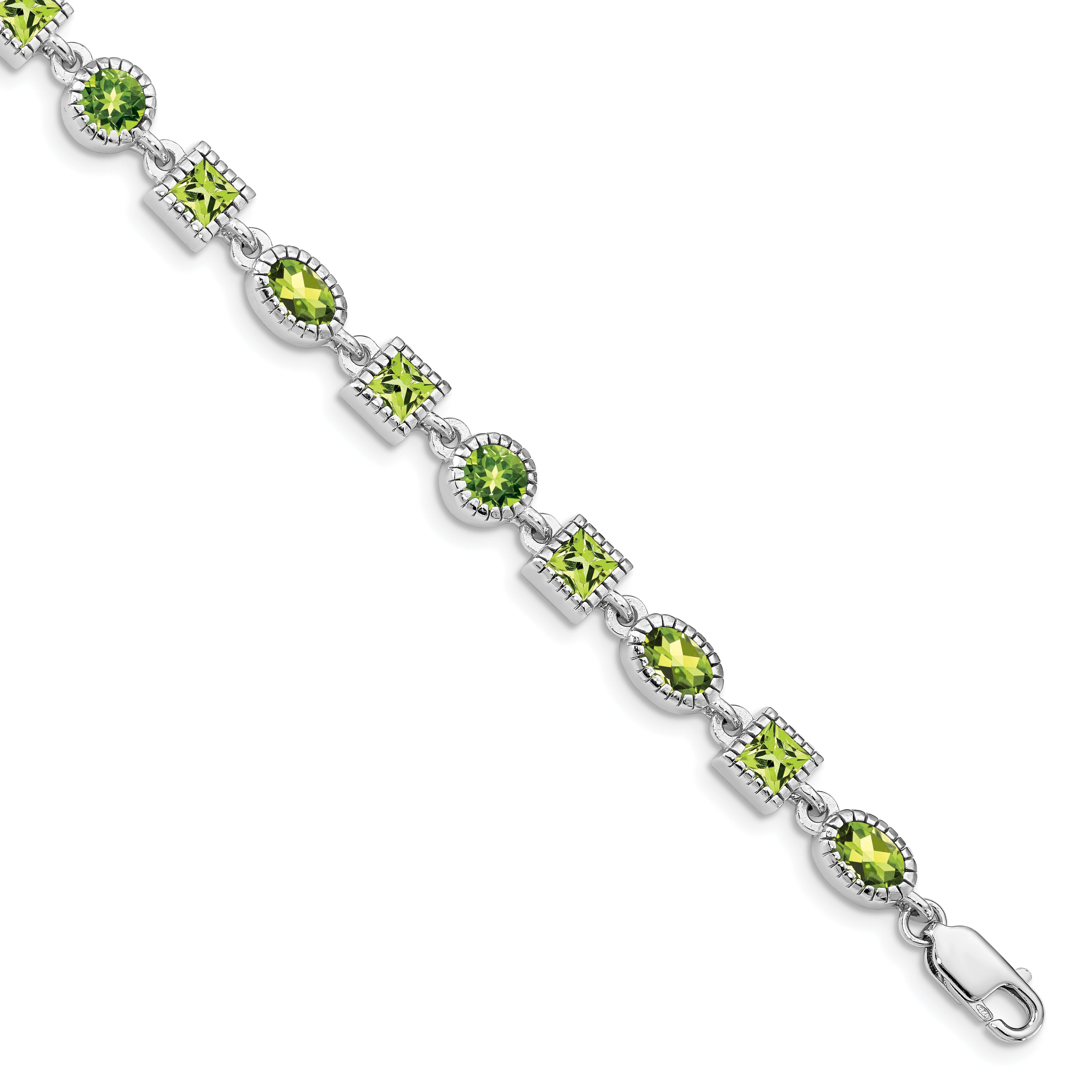 Sterling Silver Rhodium-plated Peridot Bracelet