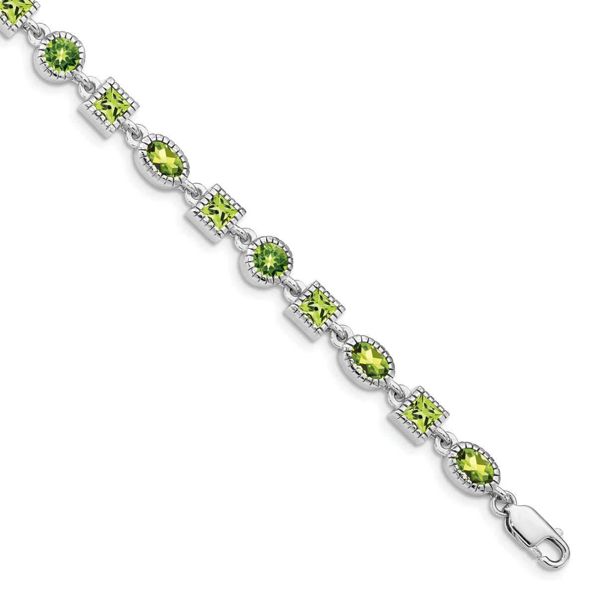 Sterling Silver Rhodium-plated Peridot Bracelet