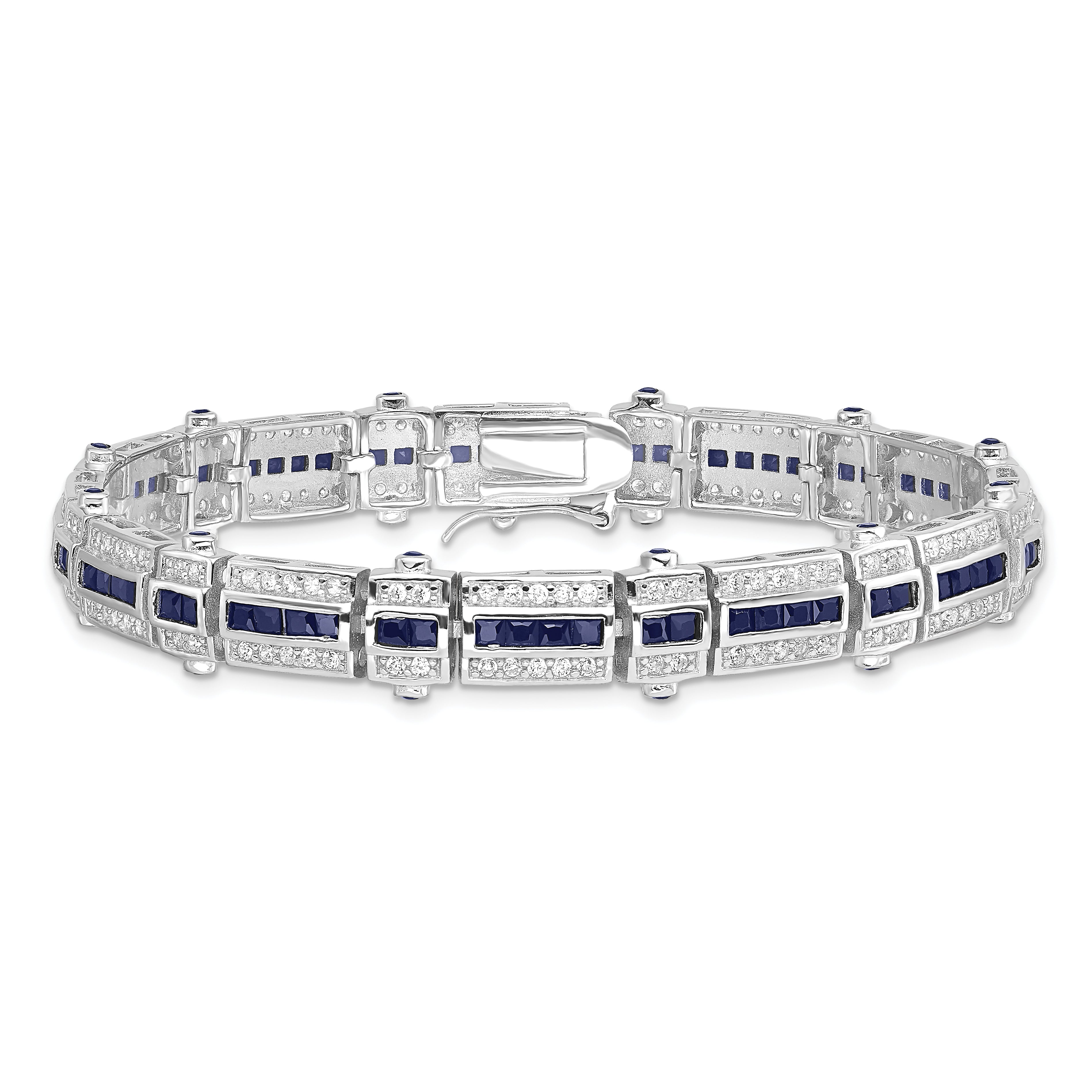 Sterling Silver Rhodium-plated Sapphire & CZ Bracelet