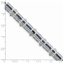 Sterling Silver Rhodium-plated Sapphire & CZ Bracelet