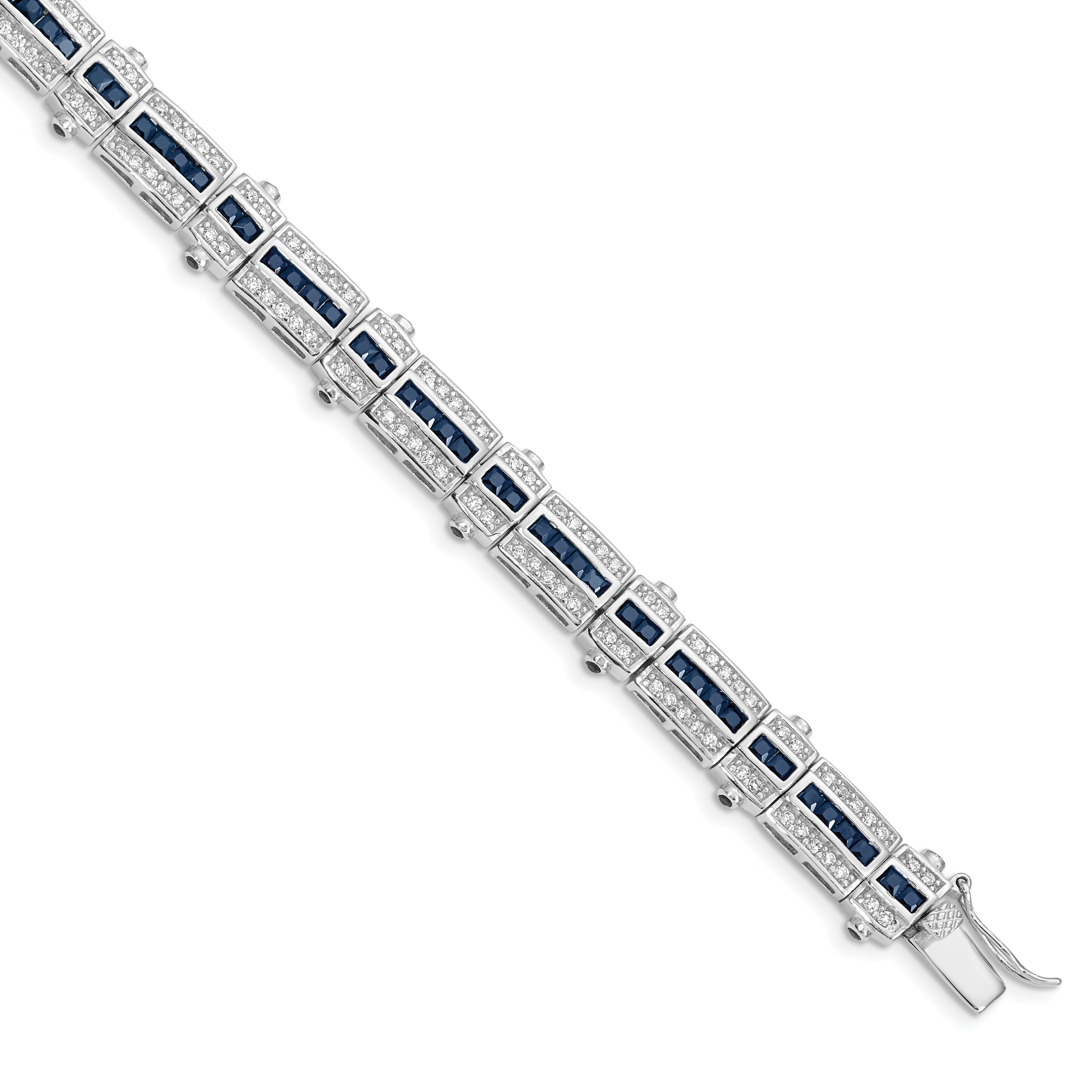 Sterling Silver Rhodium-plated Sapphire & CZ Bracelet